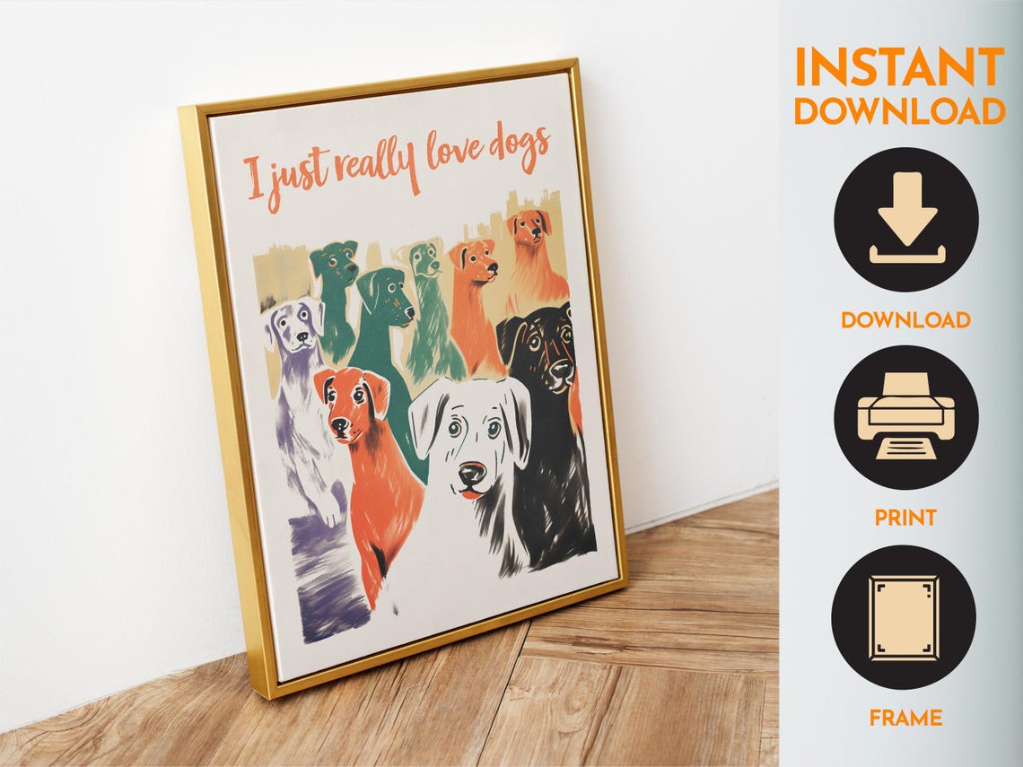 I Just Really Love Dogs Colorful Puppy Pack Dog Lover Poster - Image 6