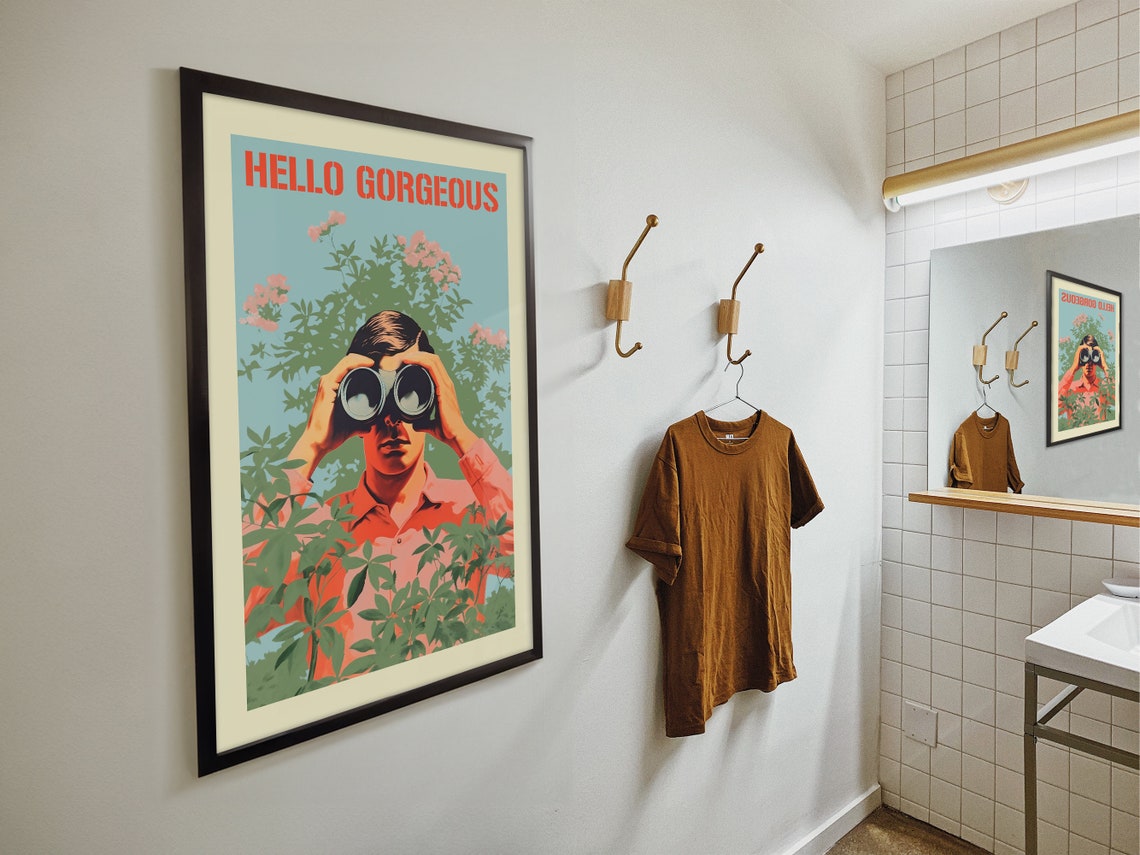 Hello Gorgeous Man With Binoculars Vintage Jungle Art Poster - Image 4