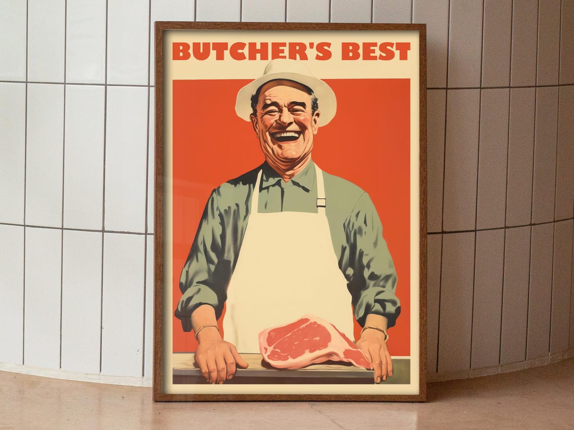 Butchers Best Jolly Butcher Steak Retro Vintage Ad Style Poster - Image 3