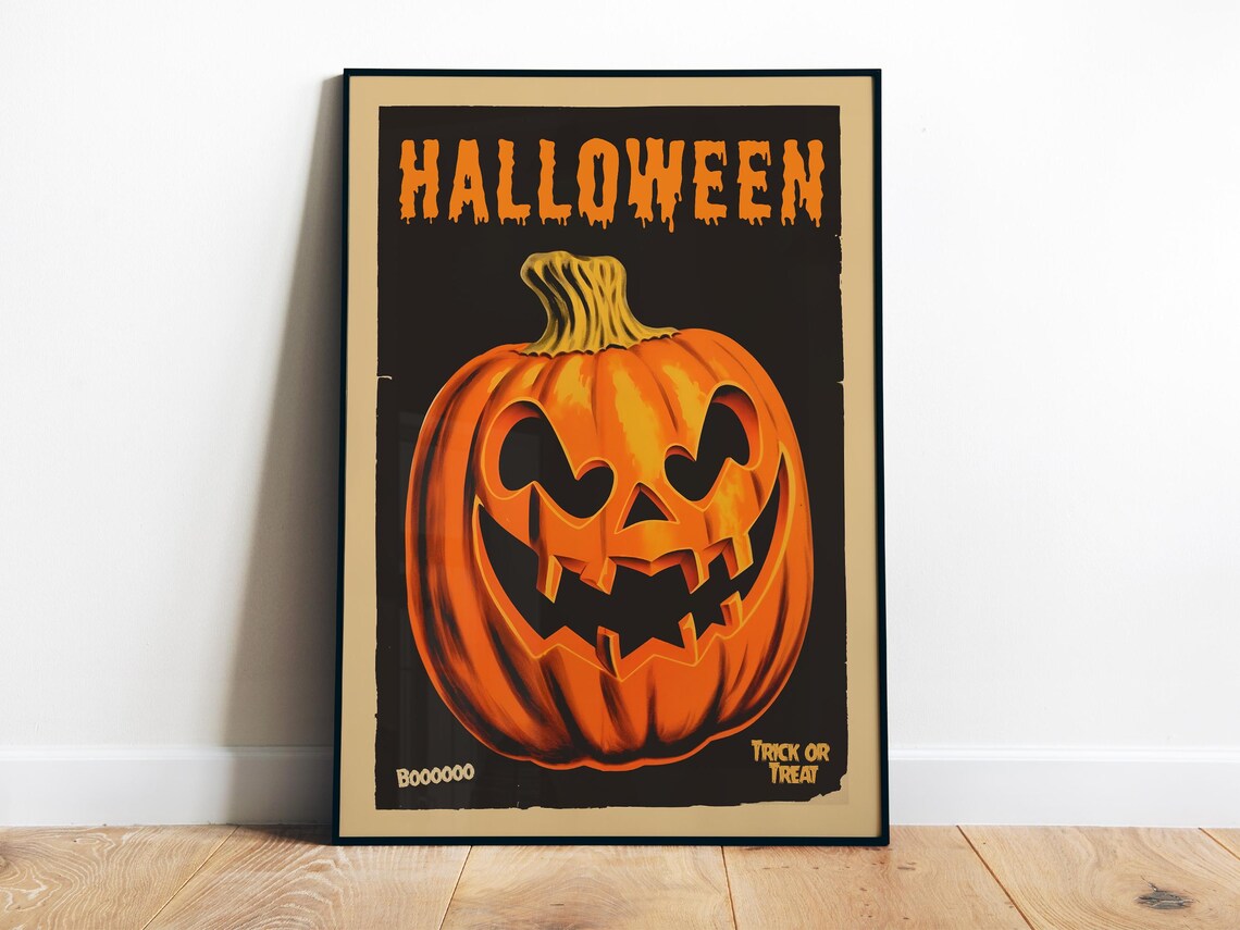 Halloween Pumpkin Entry Art, Vintage Black Poster