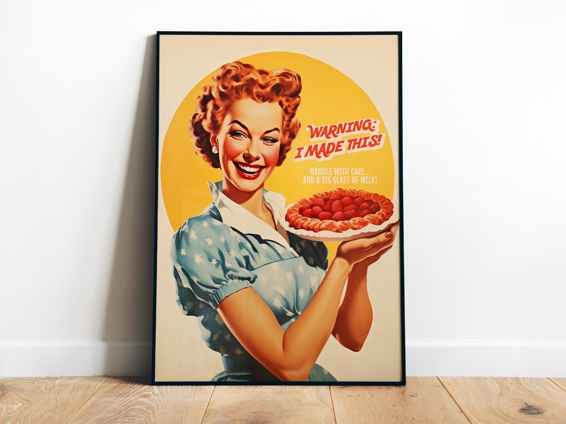 Warning I Made This Funny Baking Pie 50s Retro Kitchen Art Poster