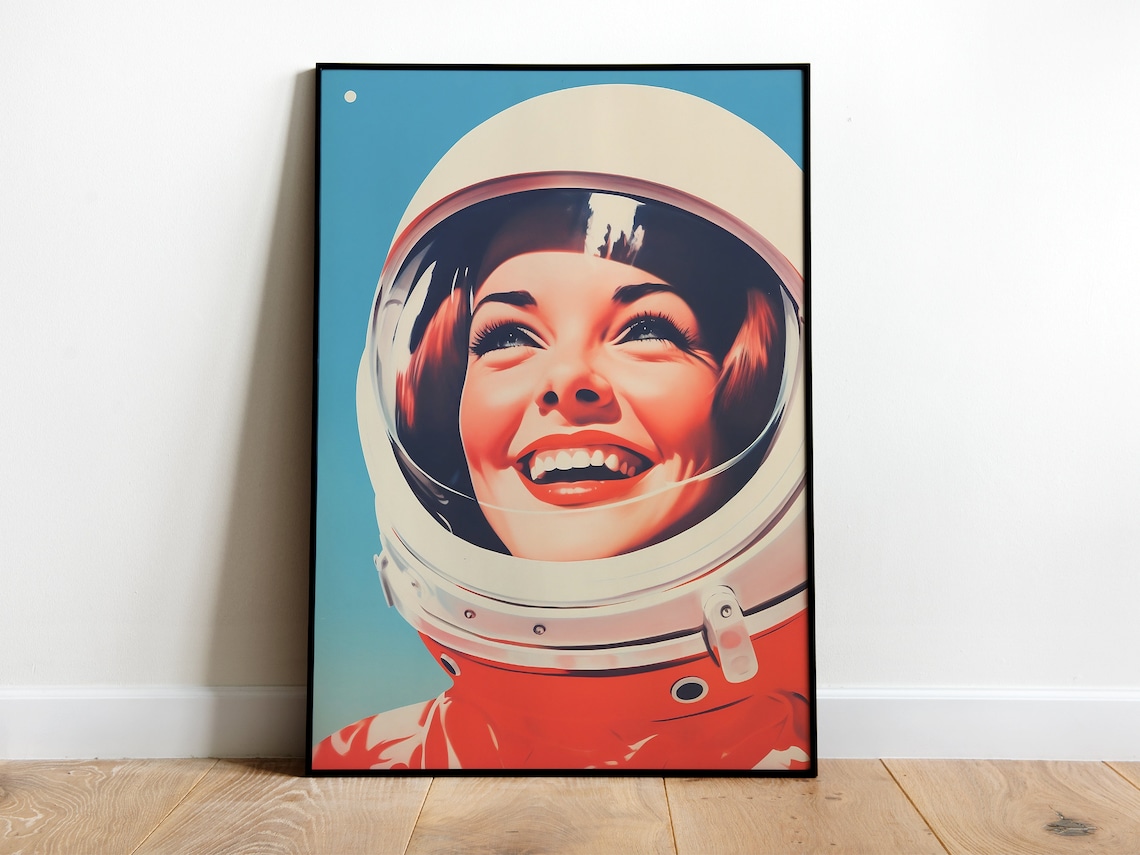 Retro Female Astronaut, Vintage Space Travel Poster