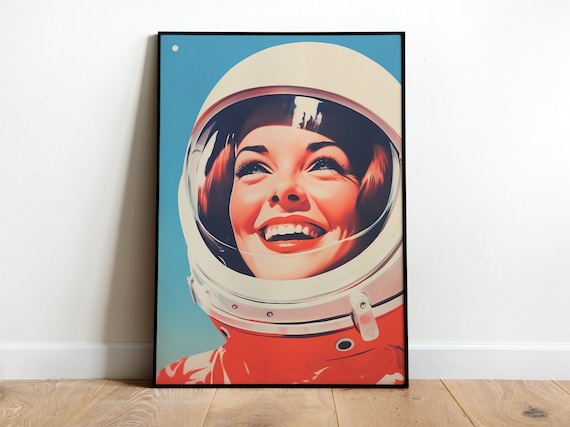 Retro Female Astronaut, Vintage Space Travel Poster