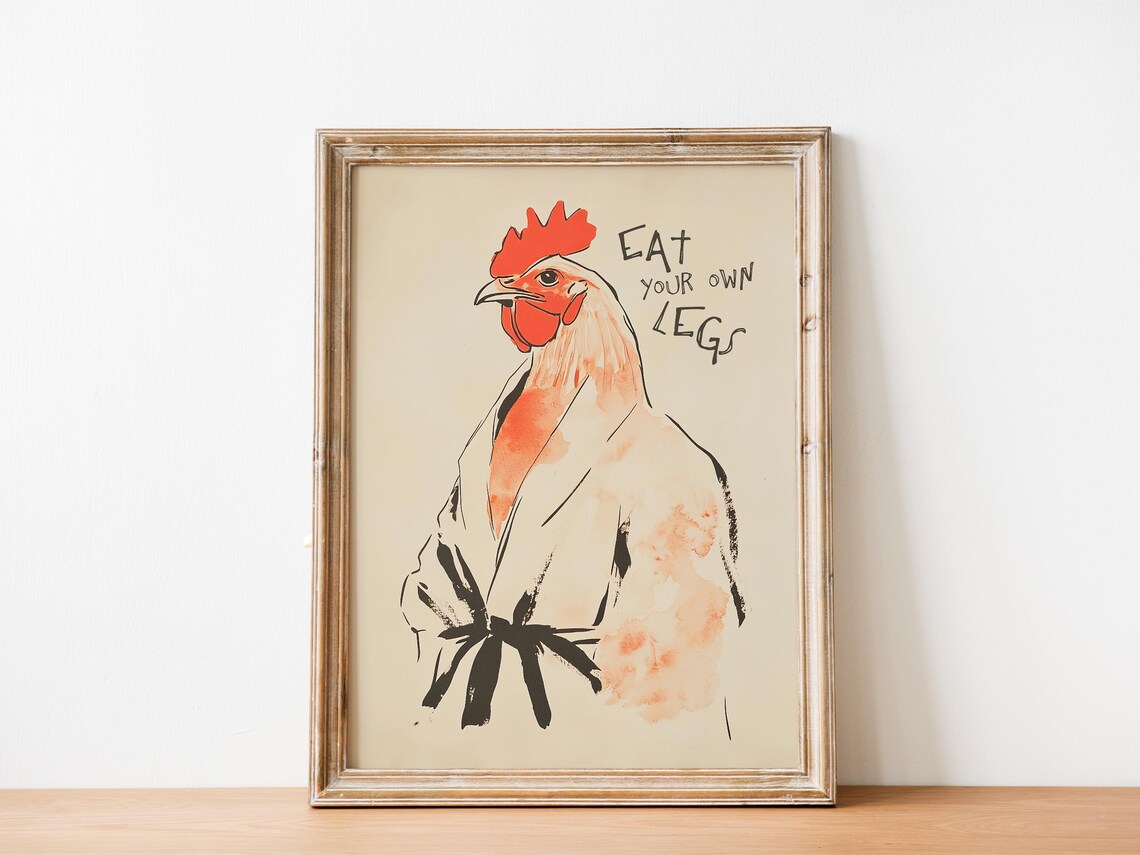 Eat Your Own Legs Funny Chicken Watercolor Kitchen Quote Poster - Image 5