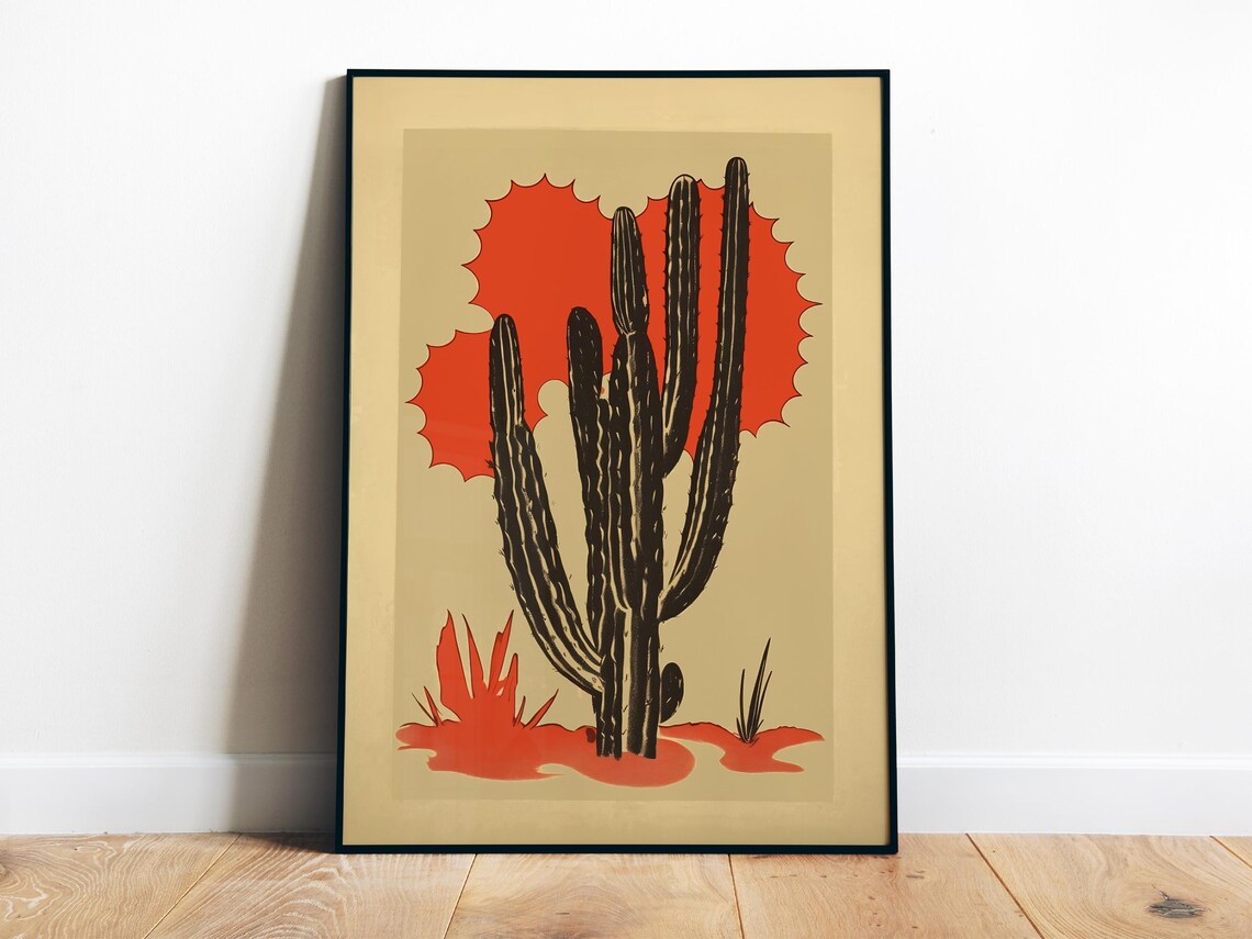 Retro Cactus Poster, Vintage Botanical Art