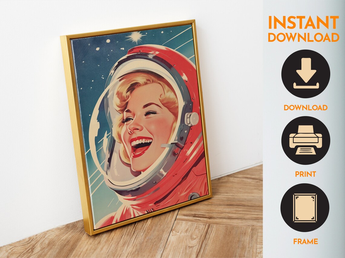 Female Astronaut Retro Futuristic Space Art Print - Image 6