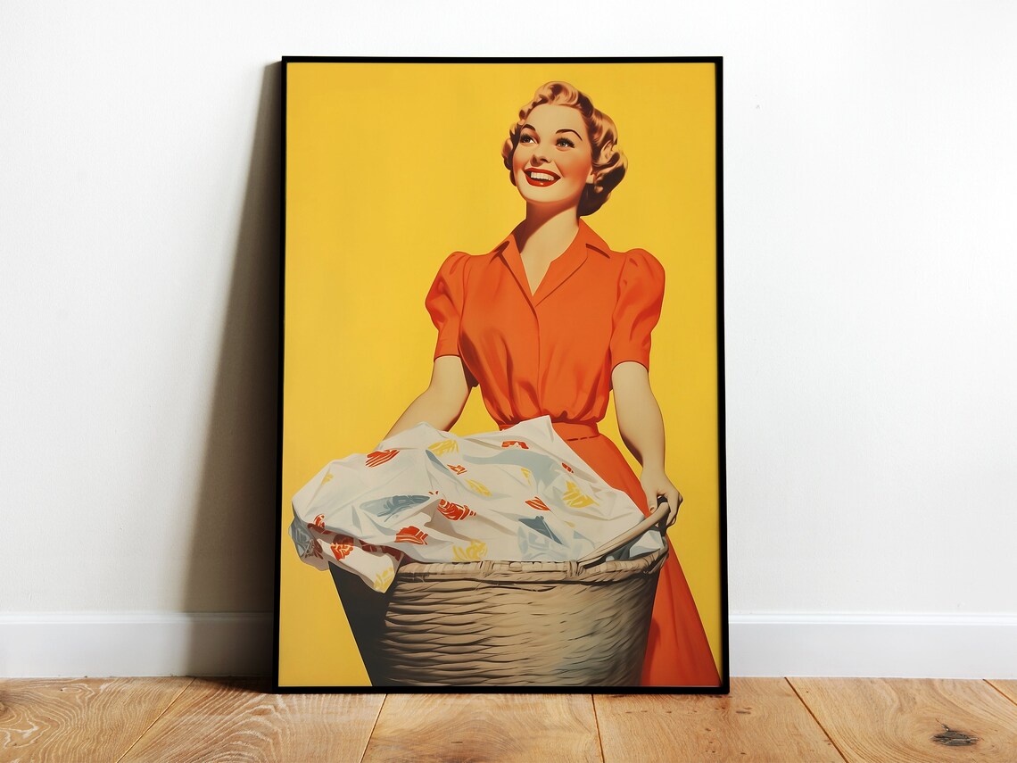 Retro Housewife Laundry Day Art Print, 50s Style