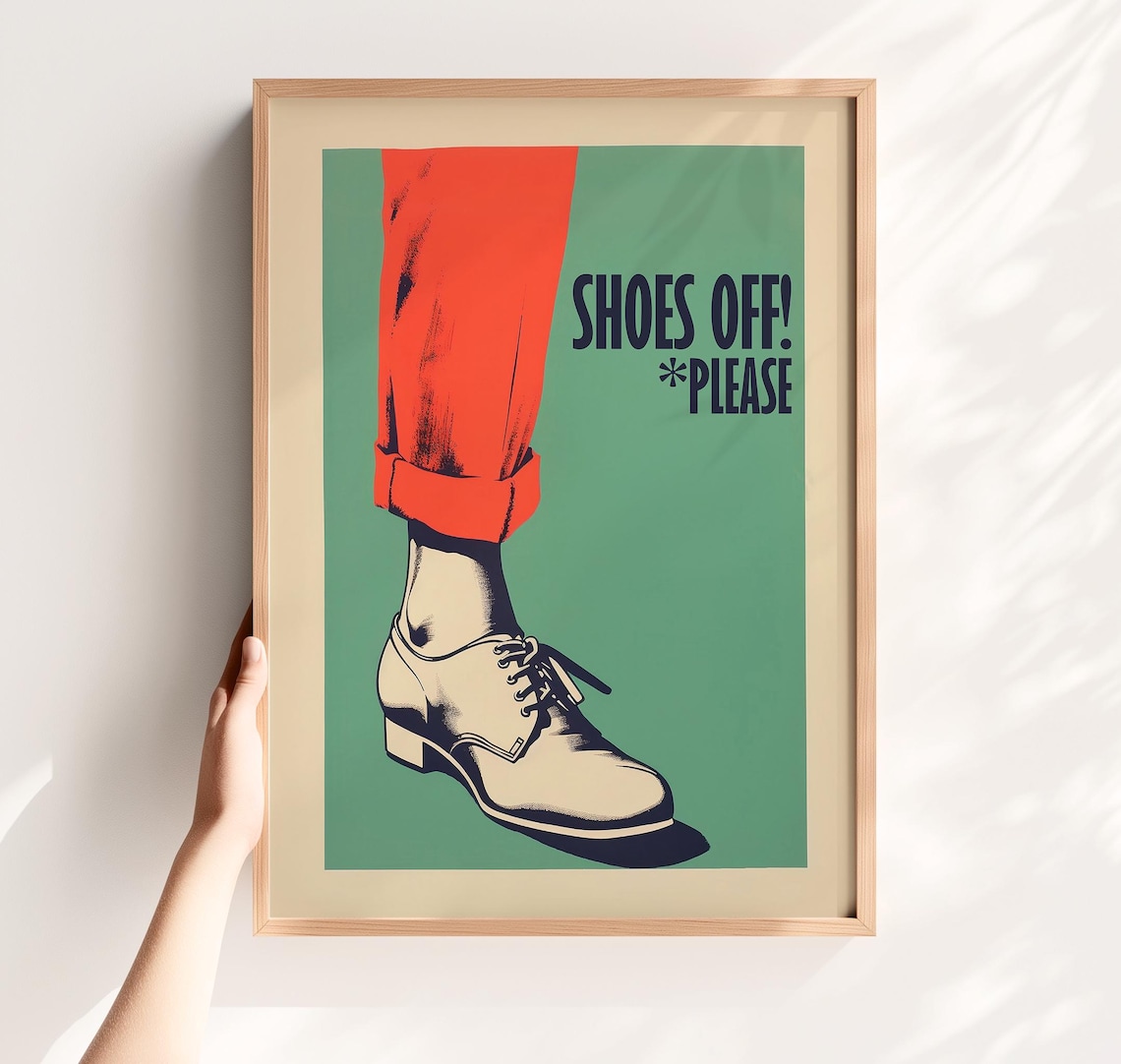 Shoes Off Please Funny Entryway Retro Poster Print