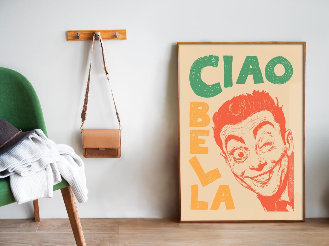 Ciao Bella Winking Italian Man Retro Pop Art Funny Quote Poster - Image 5