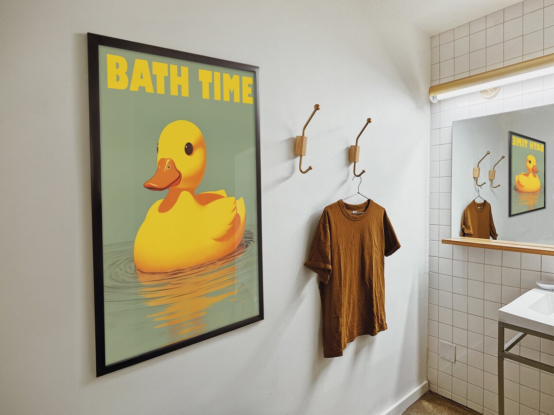 Yellow Rubber Duck Retro Bathroom Art Print - Image 4