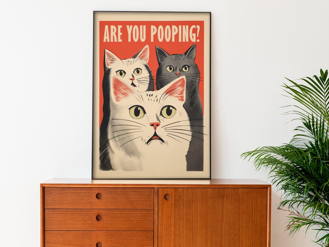Funny Toilet Cat Bathroom Art Print, Retro Cats - Image 2