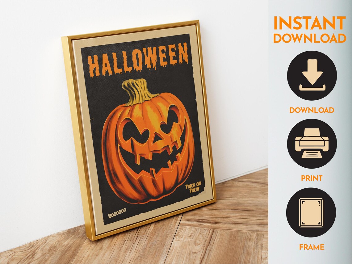 Halloween Pumpkin Entry Art, Vintage Black Poster - Image 4