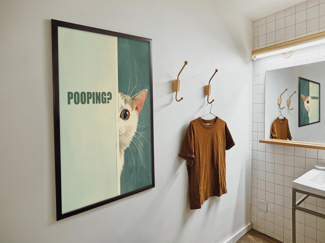 Are You Pooping? Cat Bathroom Art Print, Minimalist - Image 4
