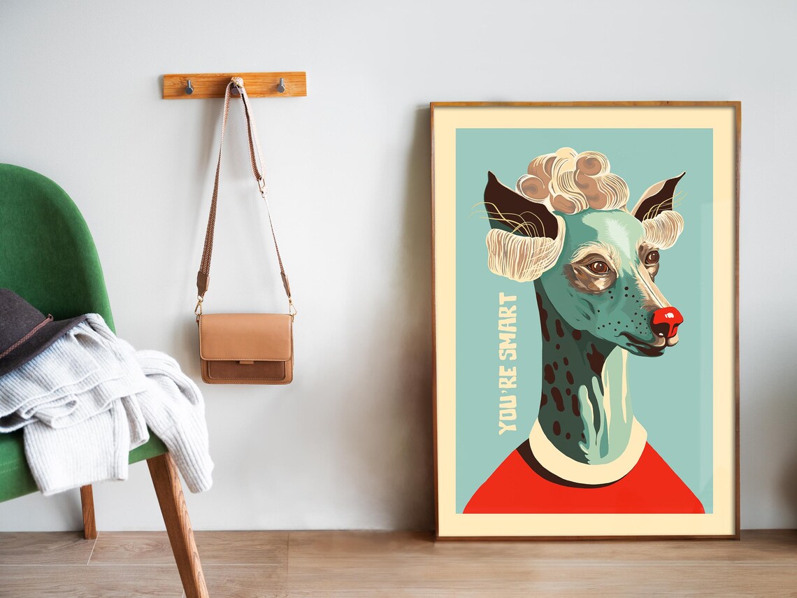 You're Smart Funny Quirky Dog Portrait With Wig Retro Art Poster - Image 4