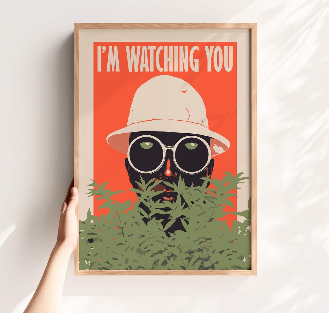 I Am Watching You Funny Bathroom Retro Man Sunglasses Bushes Poster