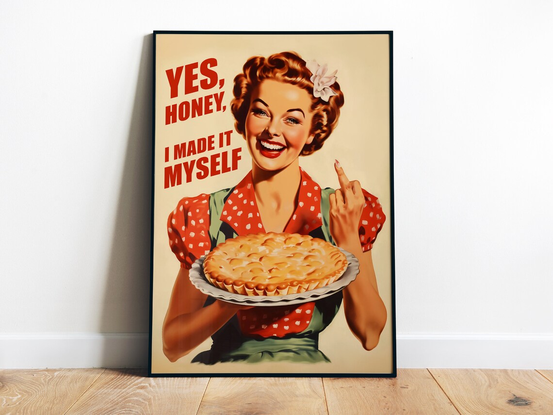 Retro Kitchen Housewife Art Print, 50s 60s Style