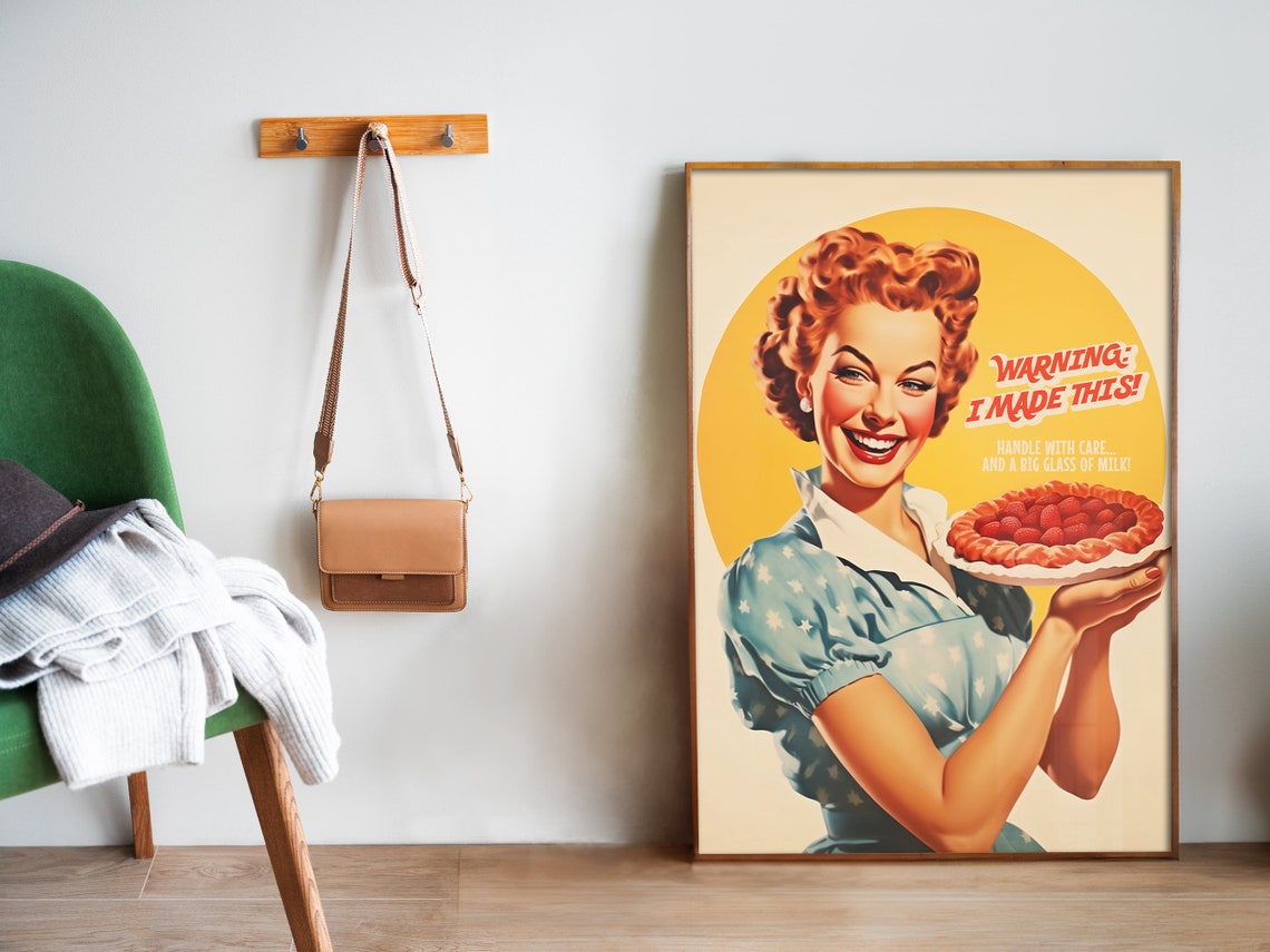 Warning I Made This Funny Baking Pie 50s Retro Kitchen Art Poster - Image 5