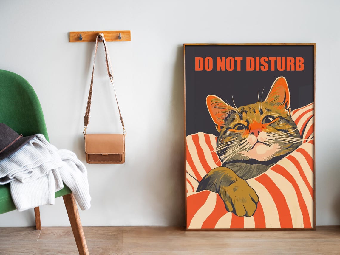 Do Not Disturb Grumpy Cat Striped Blanket Funny Bedroom Poster - Image 5