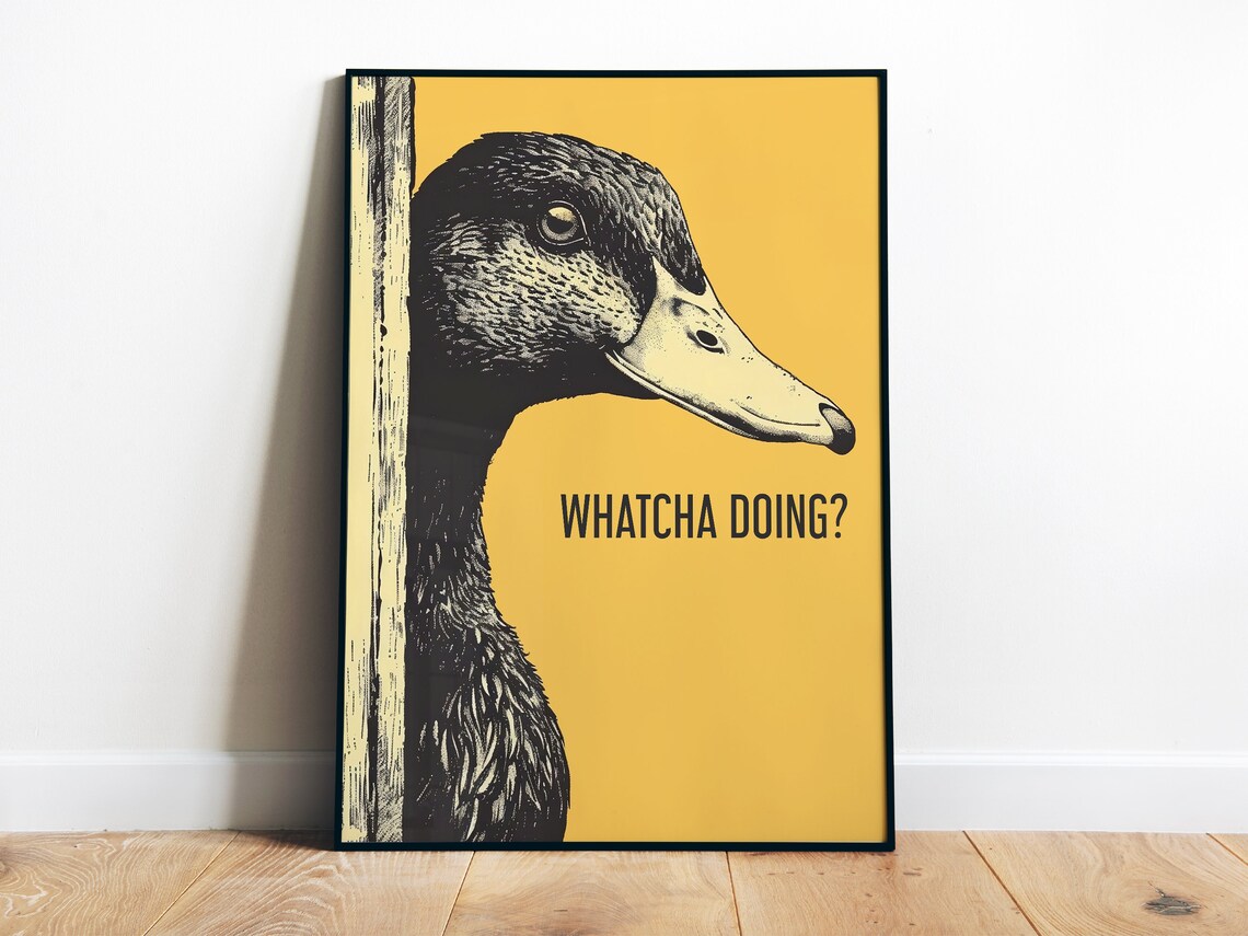Retro Funny Duck Bathroom Art Print, Vintage Bird