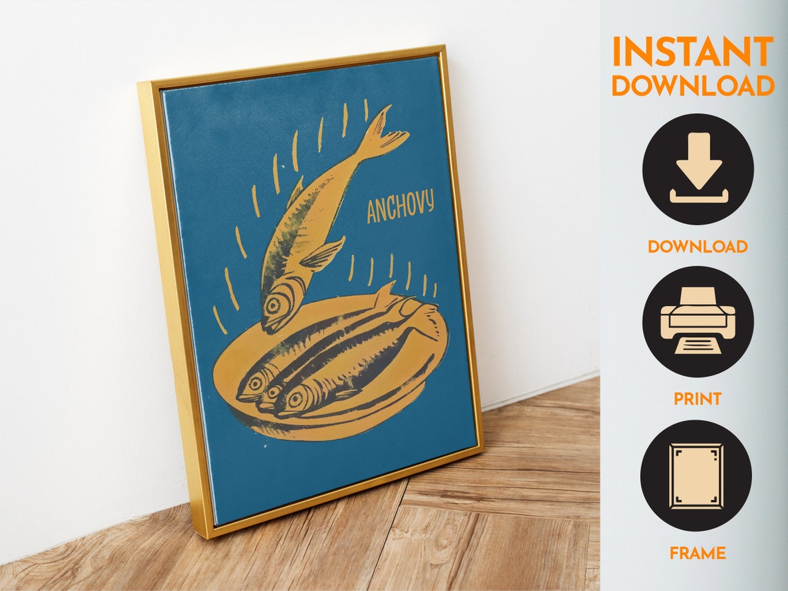 Anchovies Poster Blue Fish Kitchen Wall Art Sardine Poster Seafood Print Retro Food Art Vintage Foodie Gift Anchovy Print - Image 6