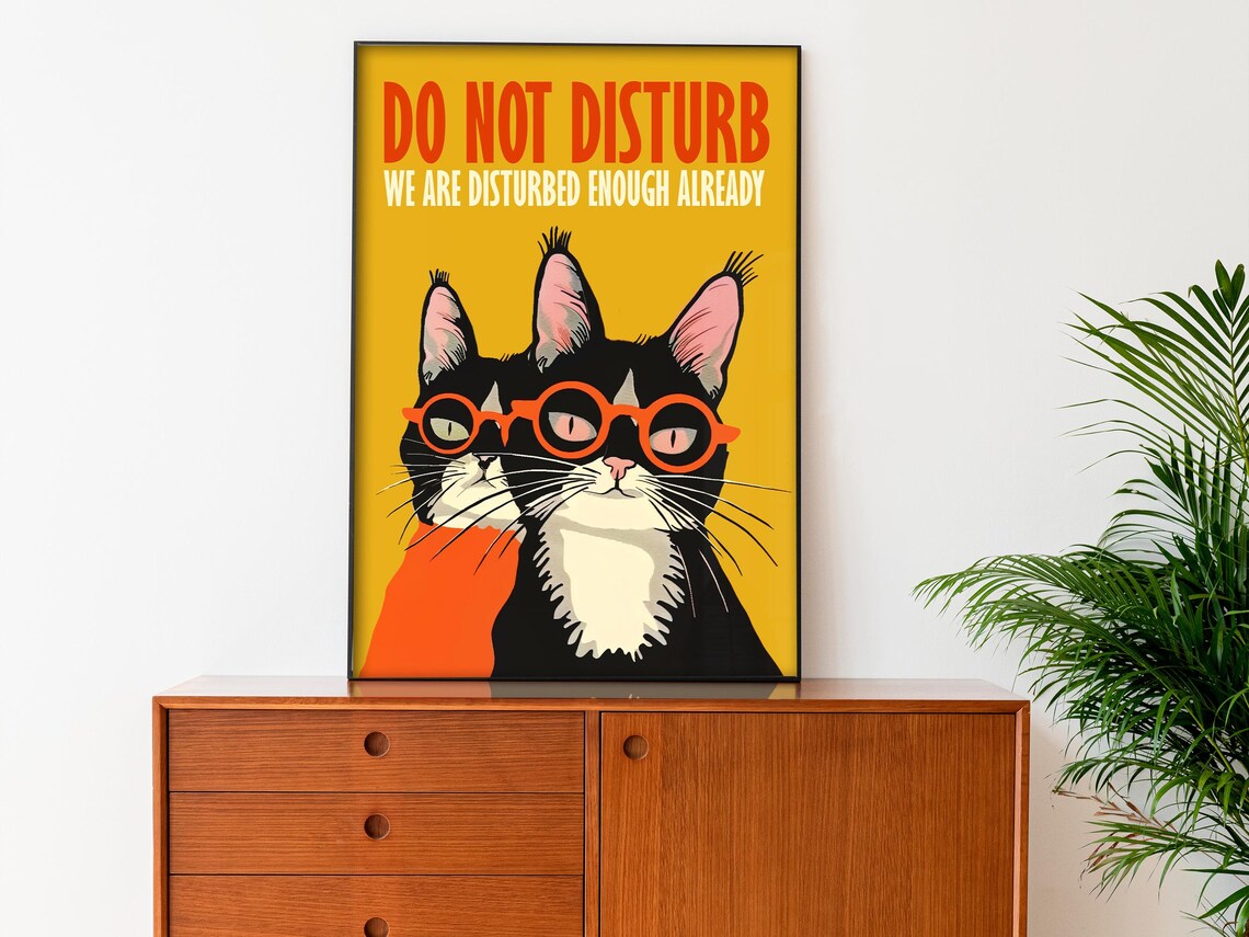 Do Not Disturb Funny Black Cat Wearing Glasses Retro Humor Poster - Image 3