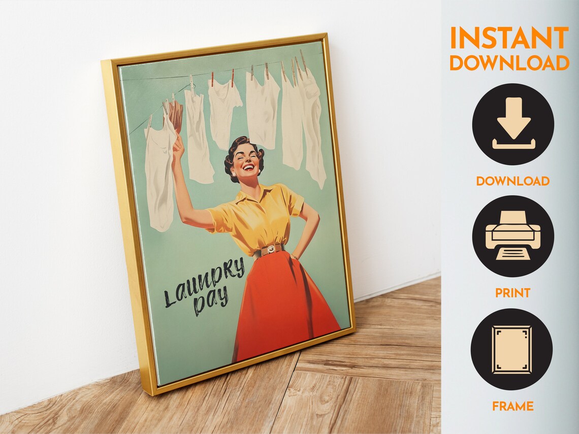 Laundry Day Retro Housewife Bathroom Art Print - Image 6