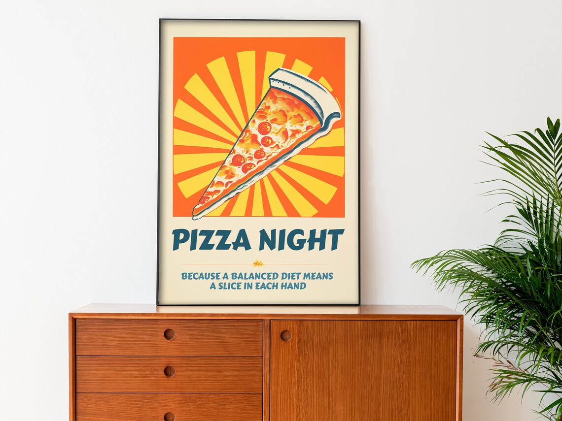 Retro Pizza Night Art Print, 70s Style Kitchen Decor - Image 3