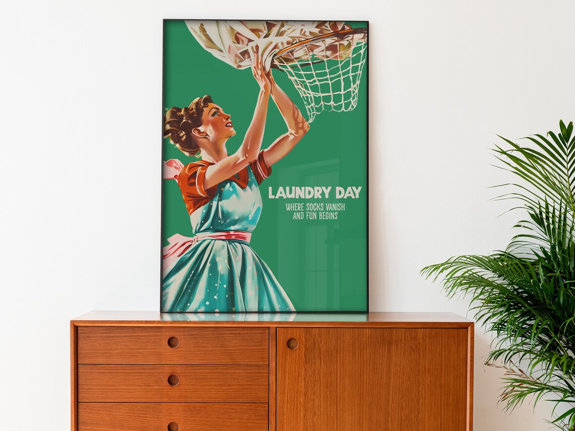 Retro Laundry Day Funny Utility Room Art Print - Image 3