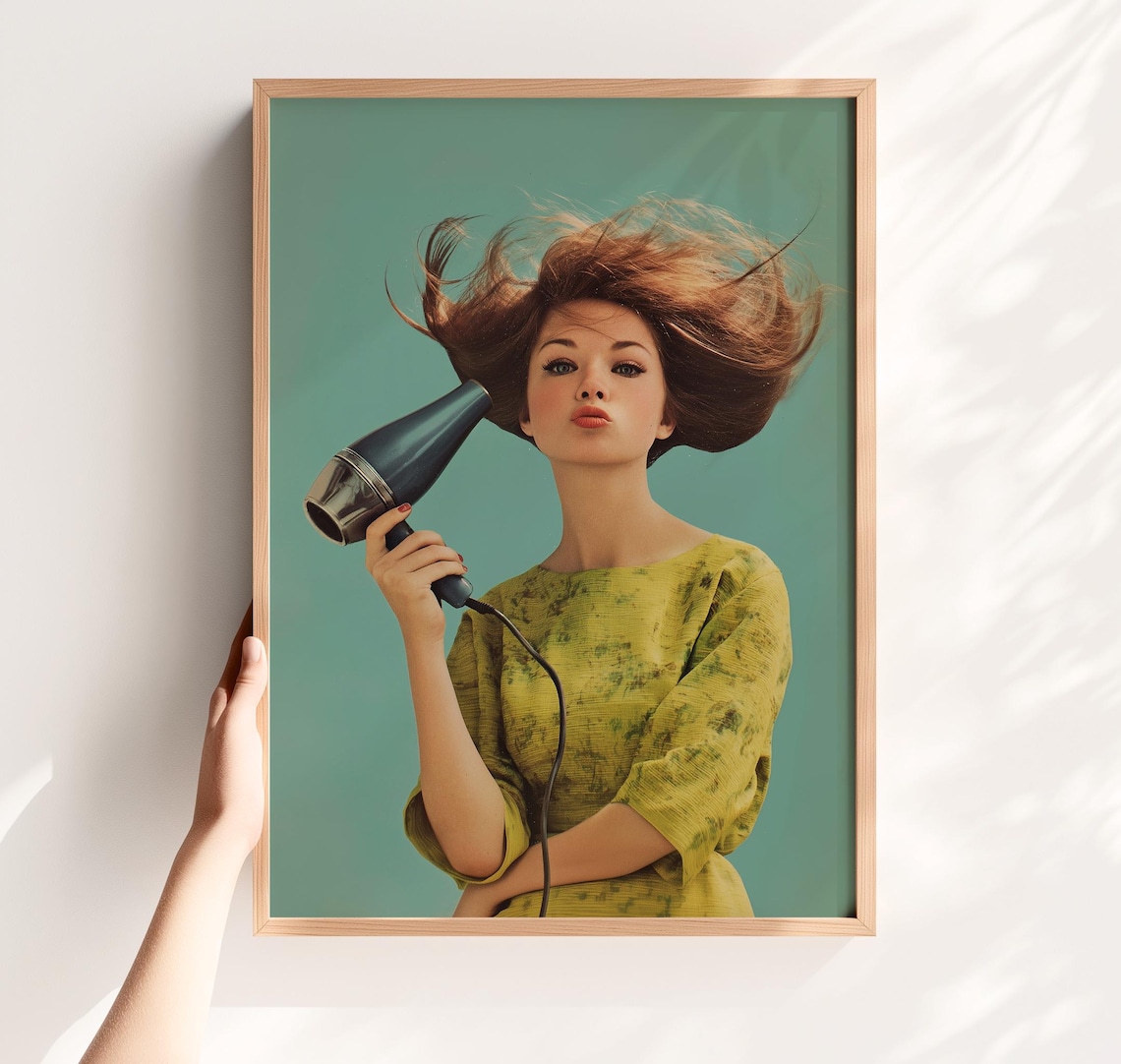 Funny Retro Hair Salon Wall Art, Vintage Woman Art Print