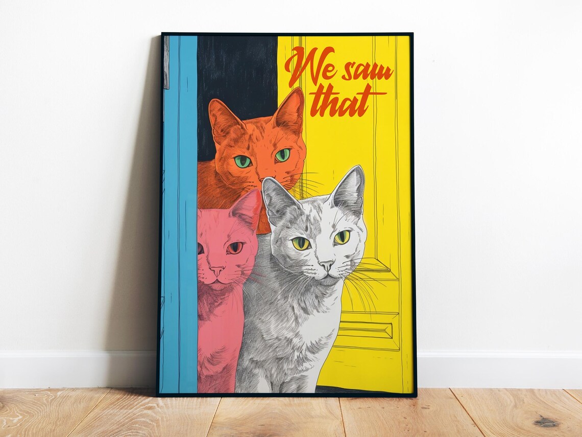 Funny Cat Bathroom Wall Art Poster Print