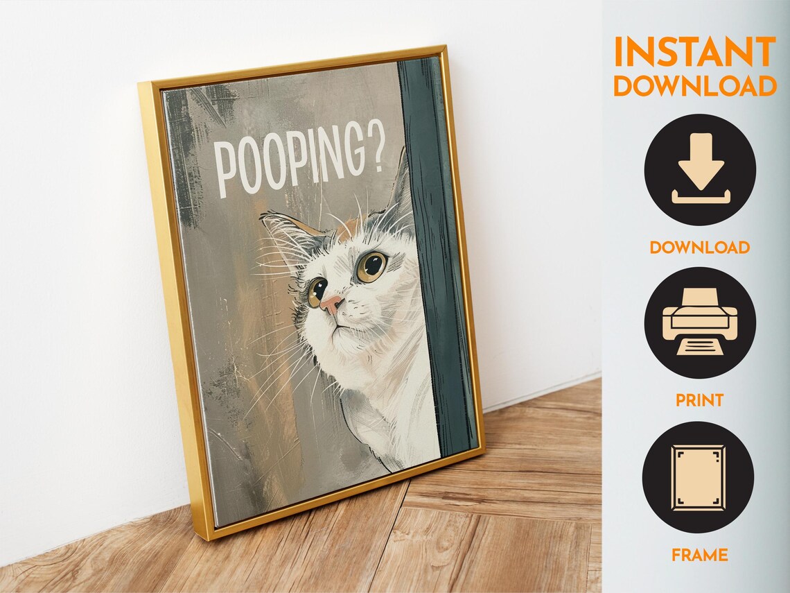 Funny Bathroom Wall Art Are You Pooping? Retro Cat Poster - Image 6