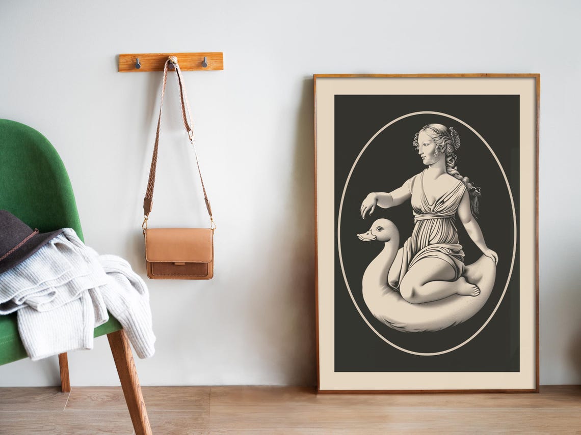 Renaissance Woman Riding Goose Surreal Classical Oval Cameo Poster - Image 5