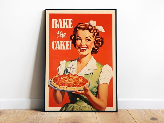 Funny Kitchen Wall Art Retro Poster Baker Gift Happy Housewife Poster Bakery Wall Art Vintage Cake Art Print Pie Poster Chief Gift