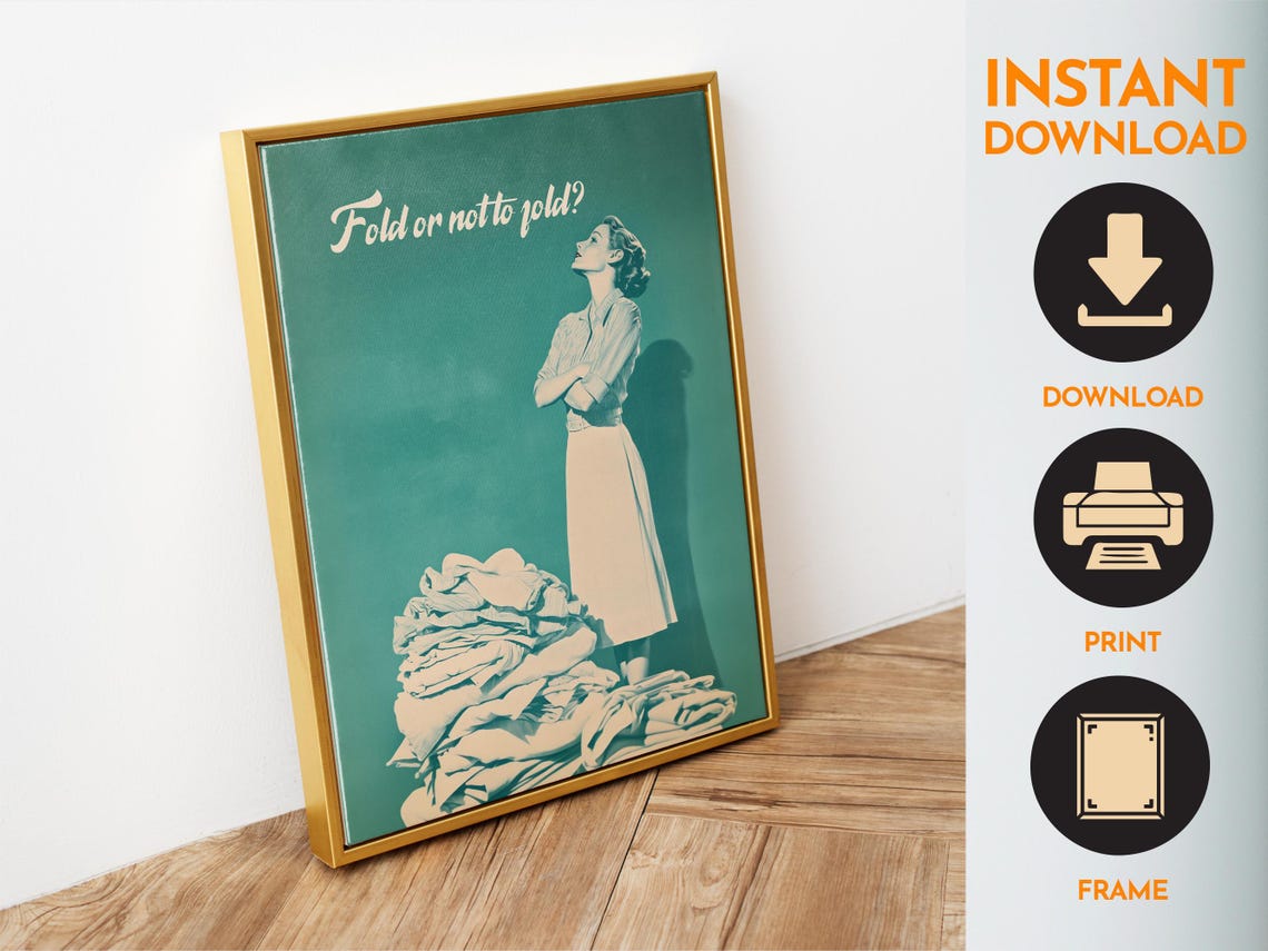 Fold Or Not To Fold Vintage Laundry Woman Teal Retro Art Poster - Image 6