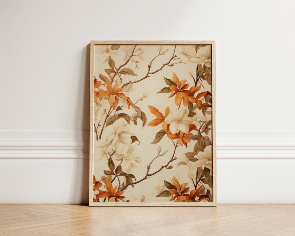 Orange Cream Magnolia Blossoms Vintage Floral Botanical Poster