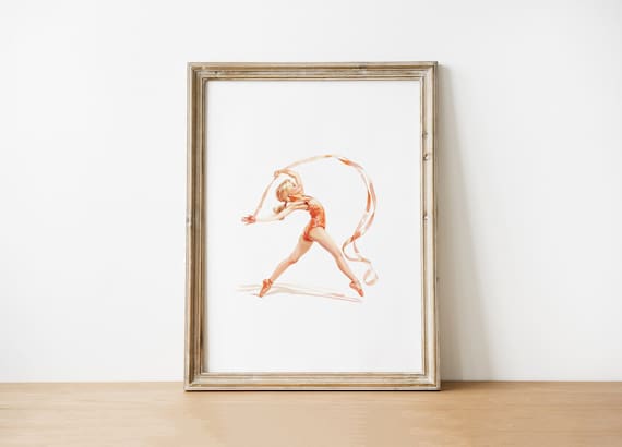 Redhead Rhythmic Gymnast Twirling Ribbon Watercolor Sports Poster