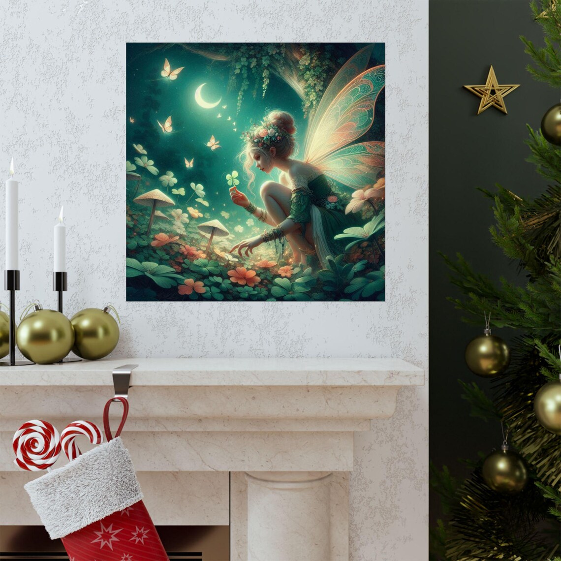 Moonlit Fairy in a Magical Mushroom Forest Night Garden Poster - Image 3