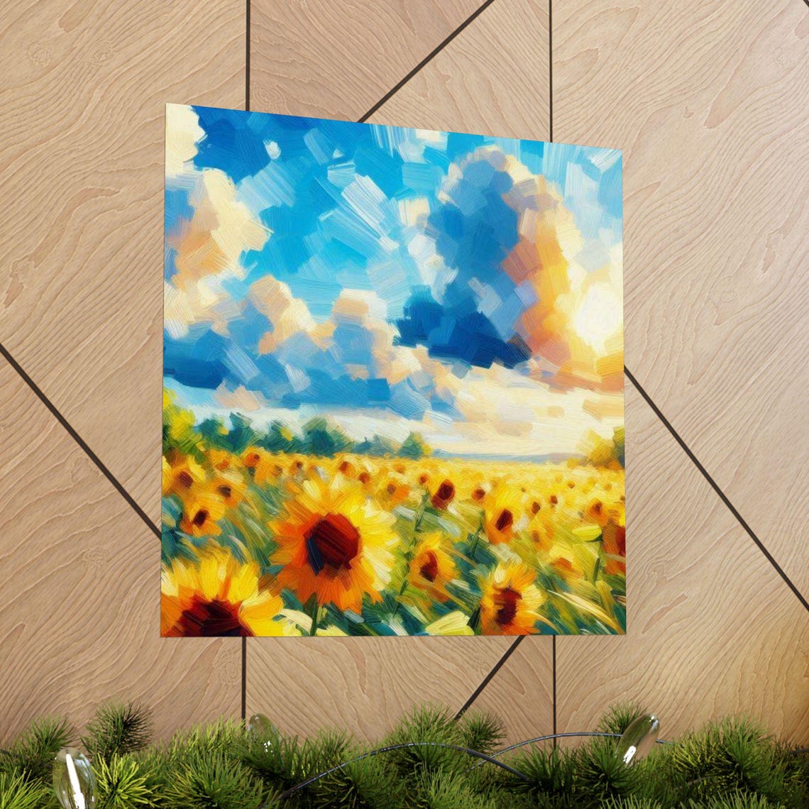 Sunflower Field Under a Bright Blue Sky Impressionist Poster - Image 3