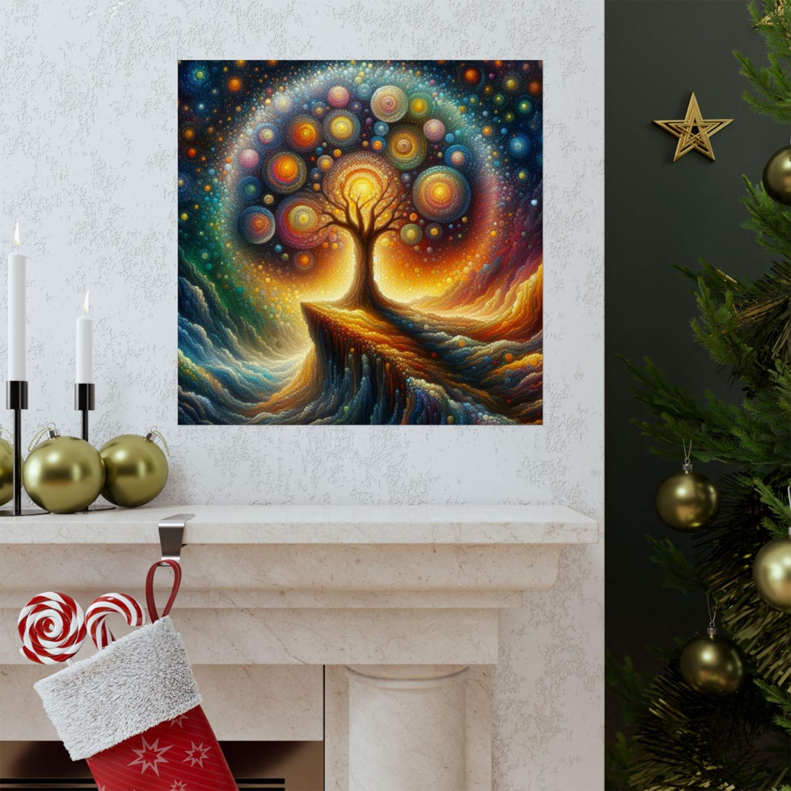 Cosmic Tree Art Poster Vibrant Nature Wall Art Norse Home Decor Yggdrasil Art Colorful Vertical Print Gift For Nature Lovers - Image 3