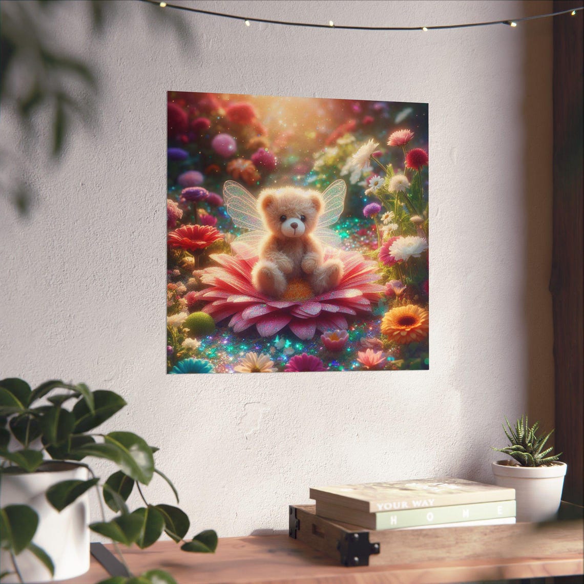 Cute Teddy Bear with Fairy Wings Sitting on a Pink Flower Poster - Image 4
