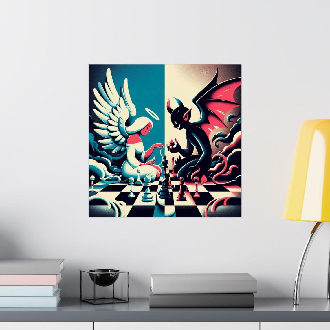 Whimsical Matte Posters Angel Vs Demon Art Unique Wall Decor Chess Lovers Gift Spiritual And Gothic Decor - Image 2