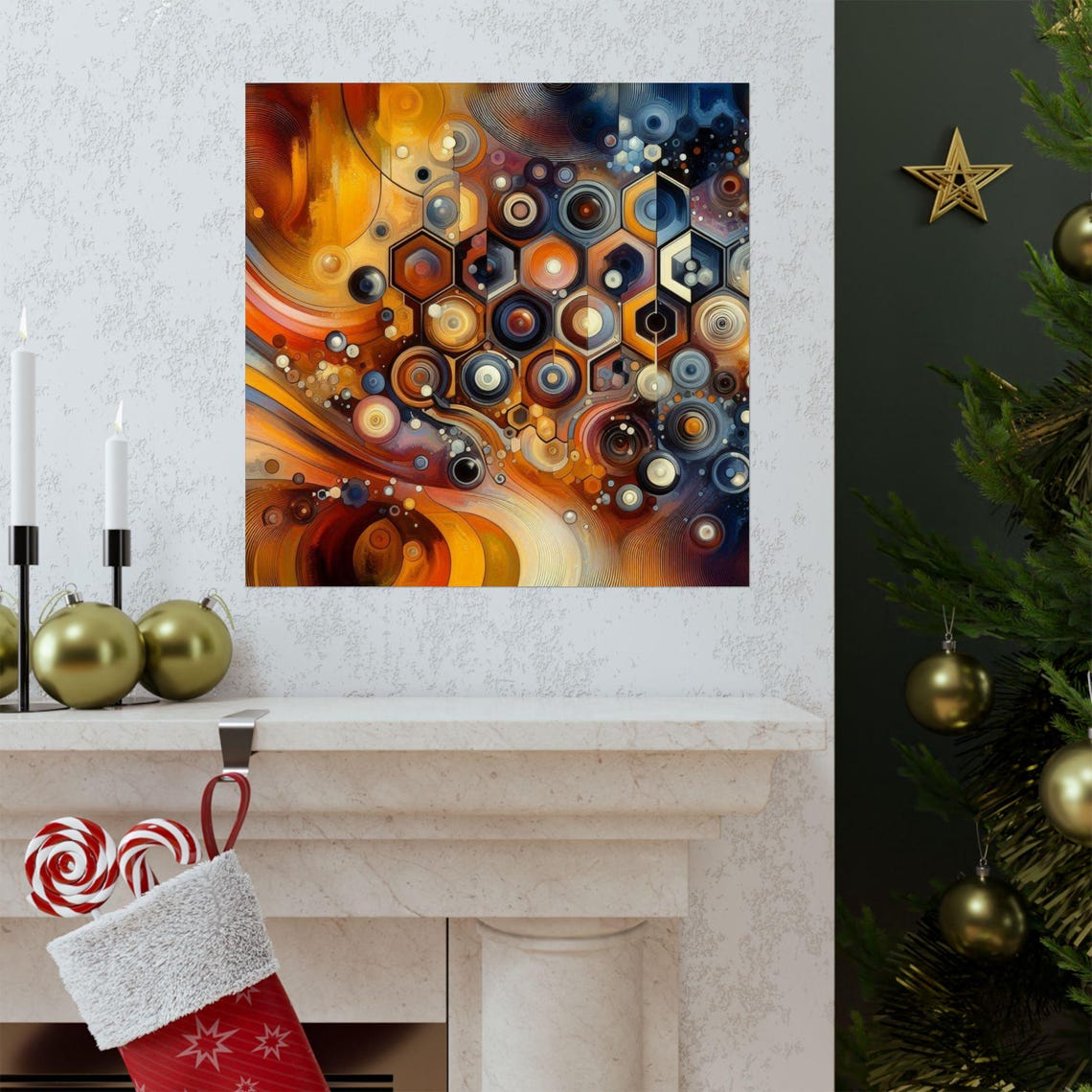 Abstract Geometric Art Print Modern Wall Decor Colorful Home Decoration Unique Gift For Art Lovers Bohemian Style - Image 3