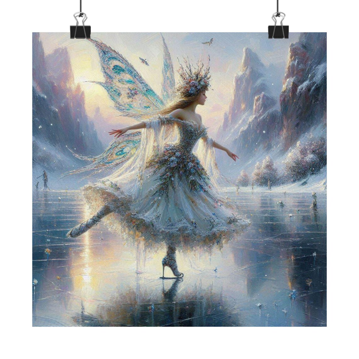 Enchanted Fairy Ice Skater on a Frozen Mountain Lake Winter Poster