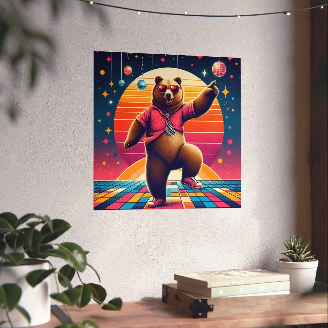 Groovy Retro Disco Dancing Bear in Sunglasses Funny Art Poster - Image 4