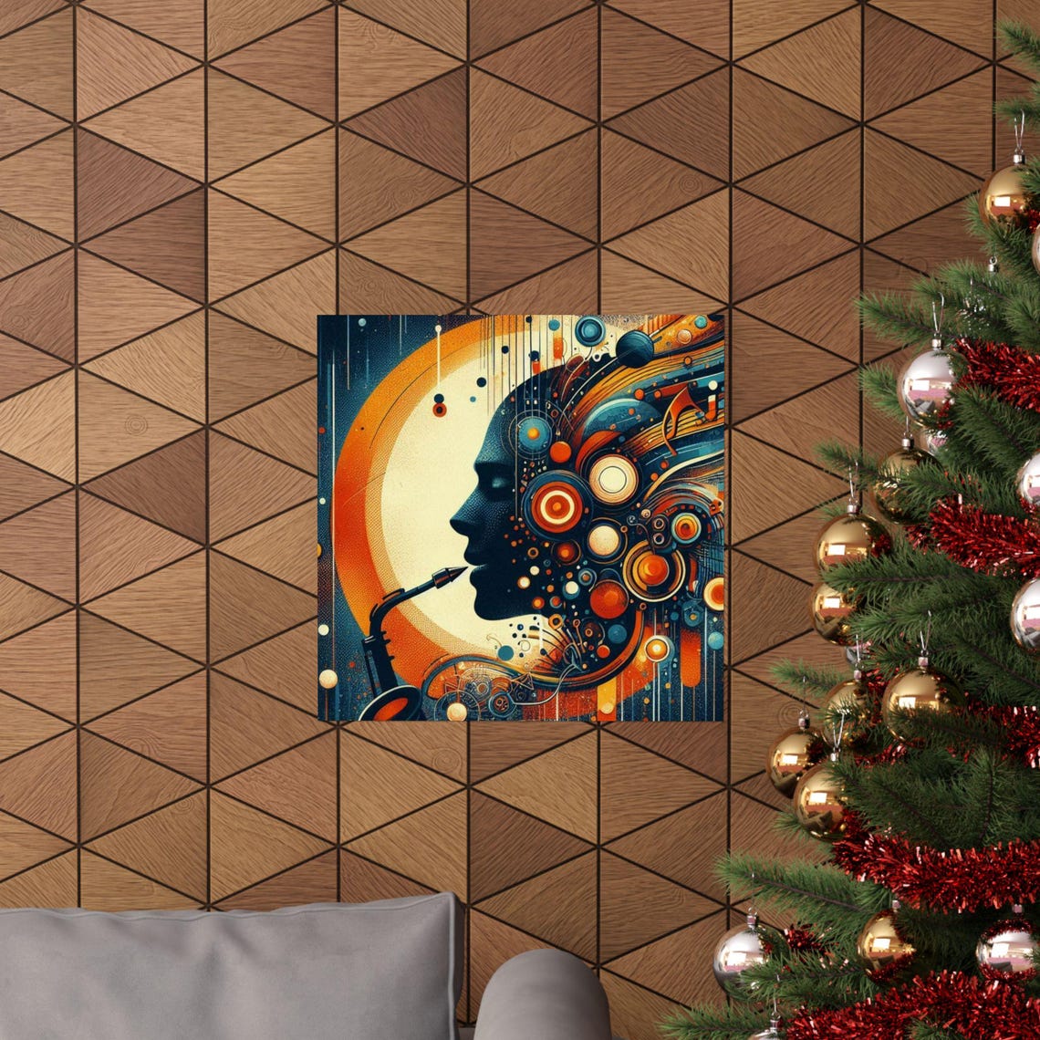 Saxophonist Silhouette Dissolving into Music Abstract Art Poster - Image 3