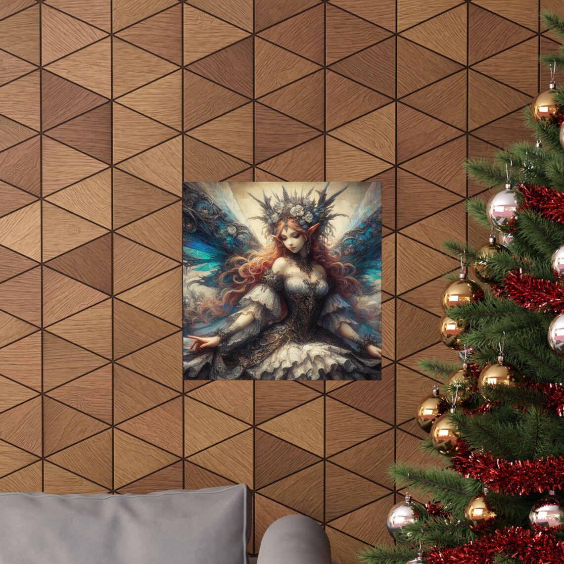 Gothic Fairy Queen with Ornate Wings and Feather Crown Art Poster - Image 6