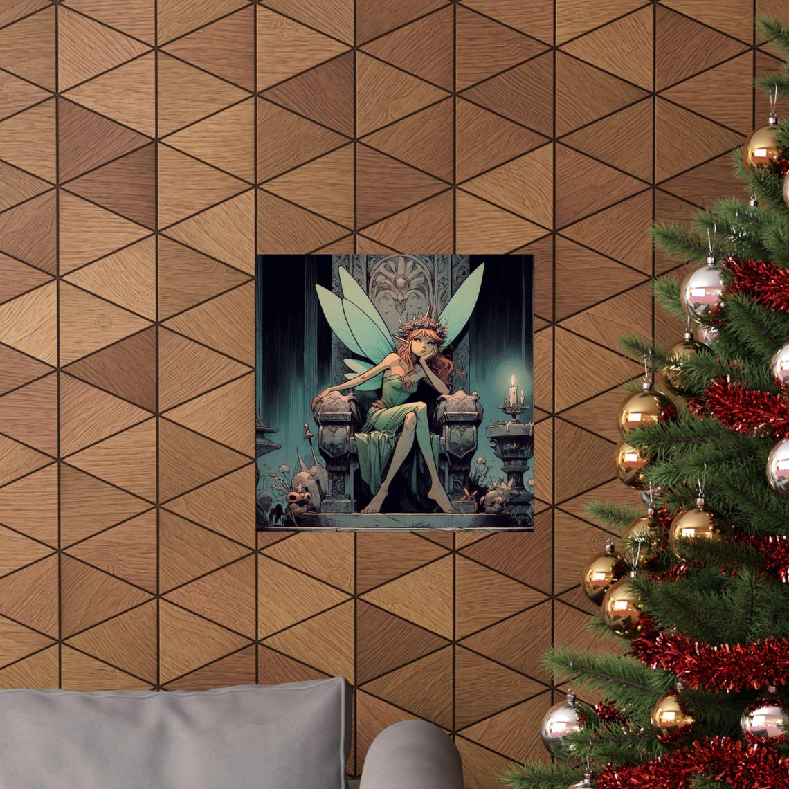 Bored Fairy Queen Resting on a Stone Throne in Candlelight Poster - Image 6