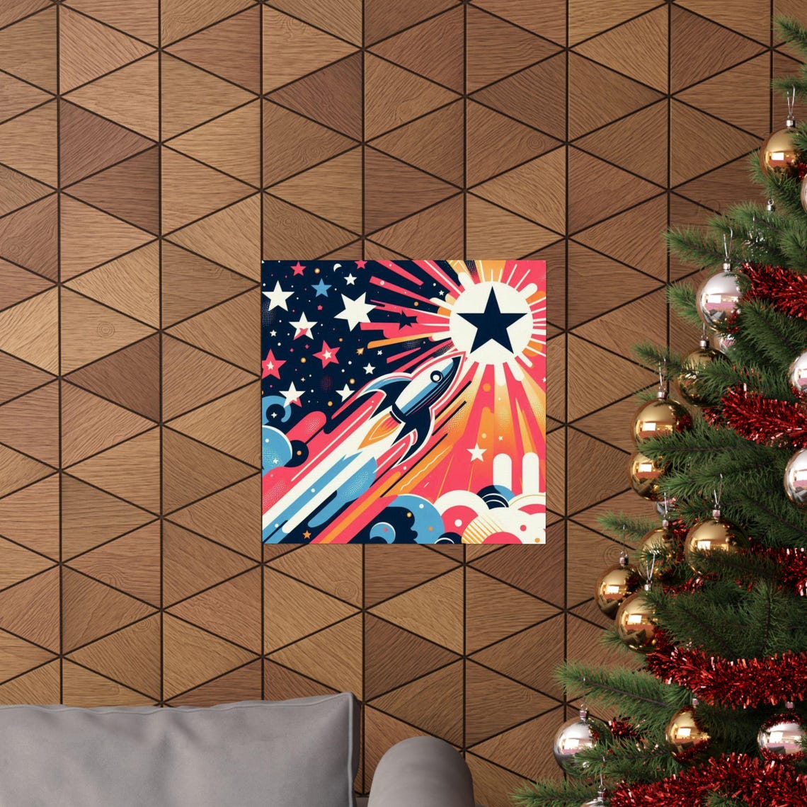 Vintage Retro Rocket Launching Toward a Big Star Pop Art Poster - Image 6