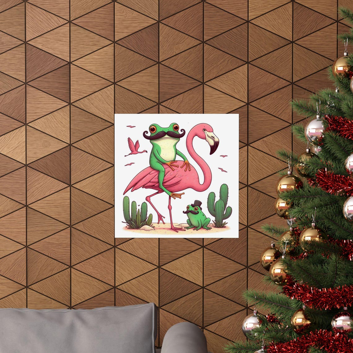 Mustachioed Frog Riding a Pink Flamingo in the Desert Poster - Image 5