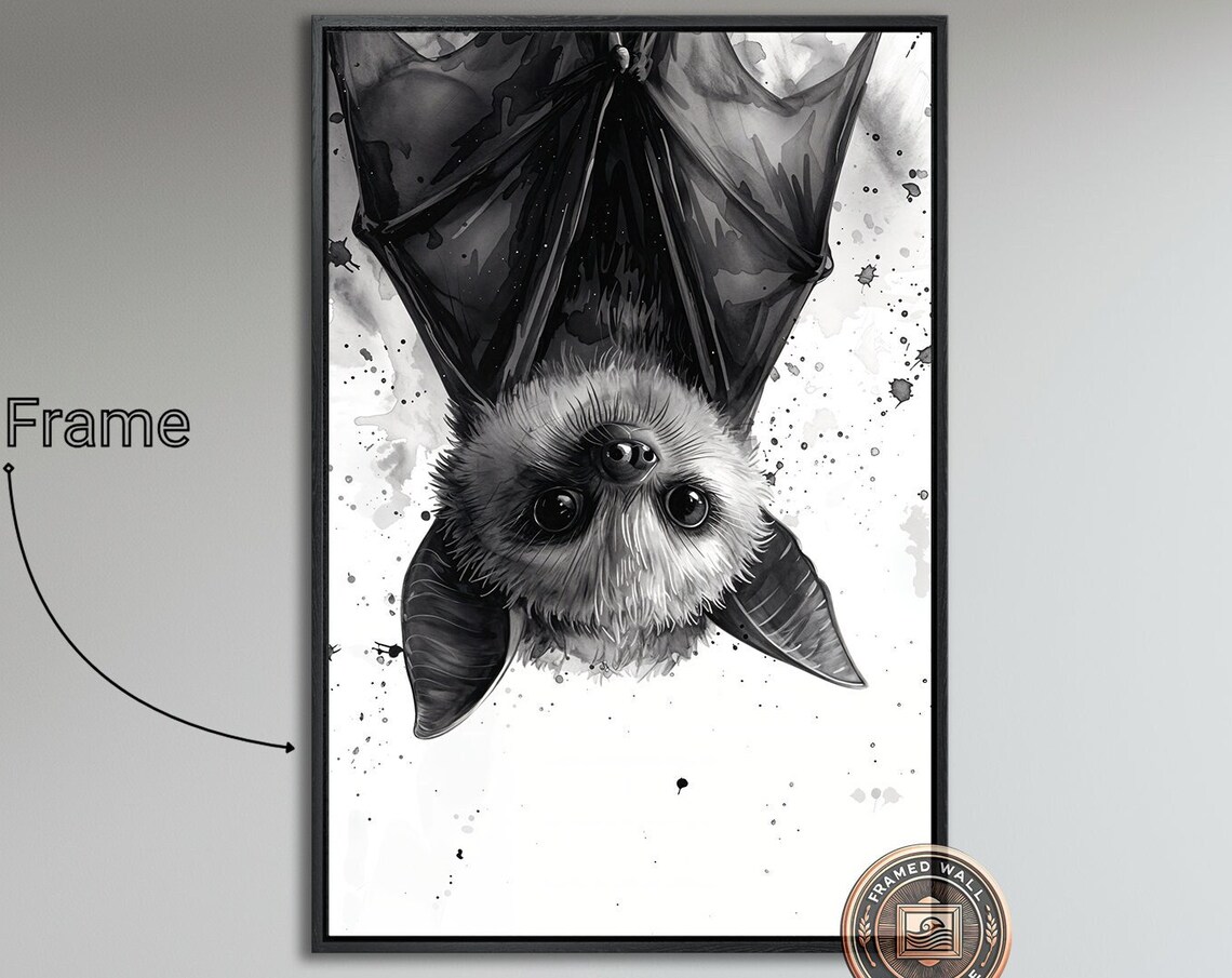 Adorable Bat Nursery Art Print, Cute Black And White